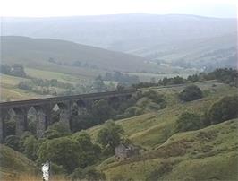 The Dent Viaduct, which now sees steam trains running every Sunday, seen from the descent into Dentdale